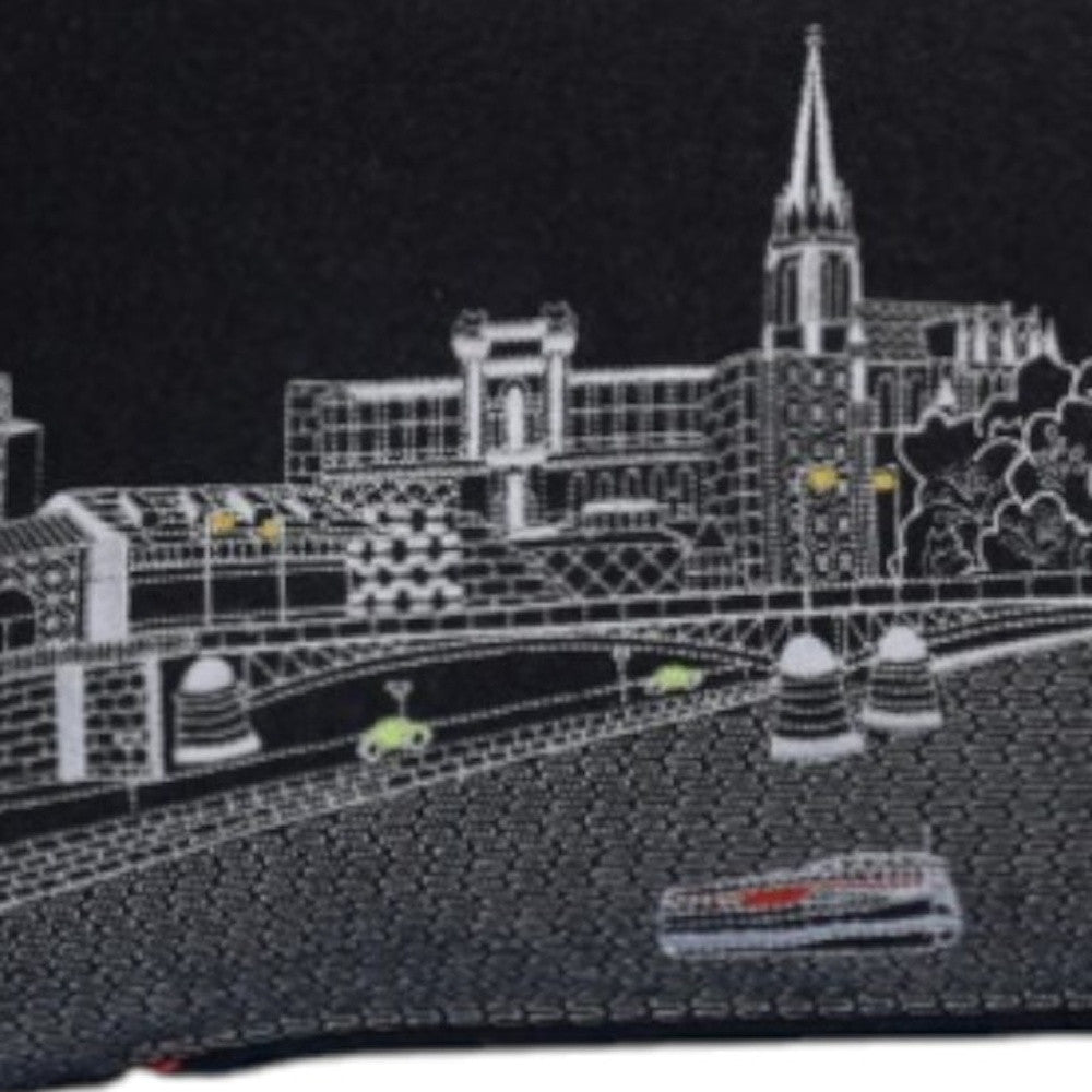 35" Black Frankfurt Nighttime Skyline Lumbar Decorative Pillow FurniFindUSA