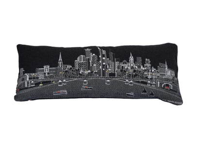 35" Black Frankfurt Nighttime Skyline Lumbar Decorative Pillow FurniFindUSA