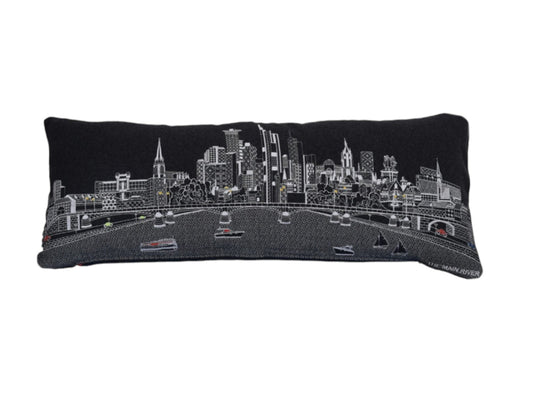 35" Black Frankfurt Nighttime Skyline Lumbar Decorative Pillow FurniFindUSA