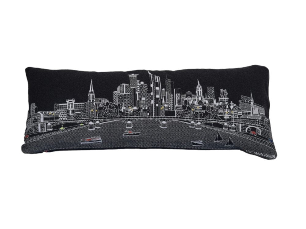 14" X 35" Dark Gray And White Frankfurt Nighttime Skyline Lumbar Decorative Pillow HomeRoots