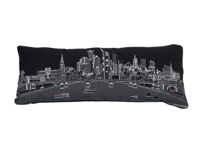 14" X 35" Dark Gray And White Frankfurt Nighttime Skyline Lumbar Decorative Pillow HomeRoots