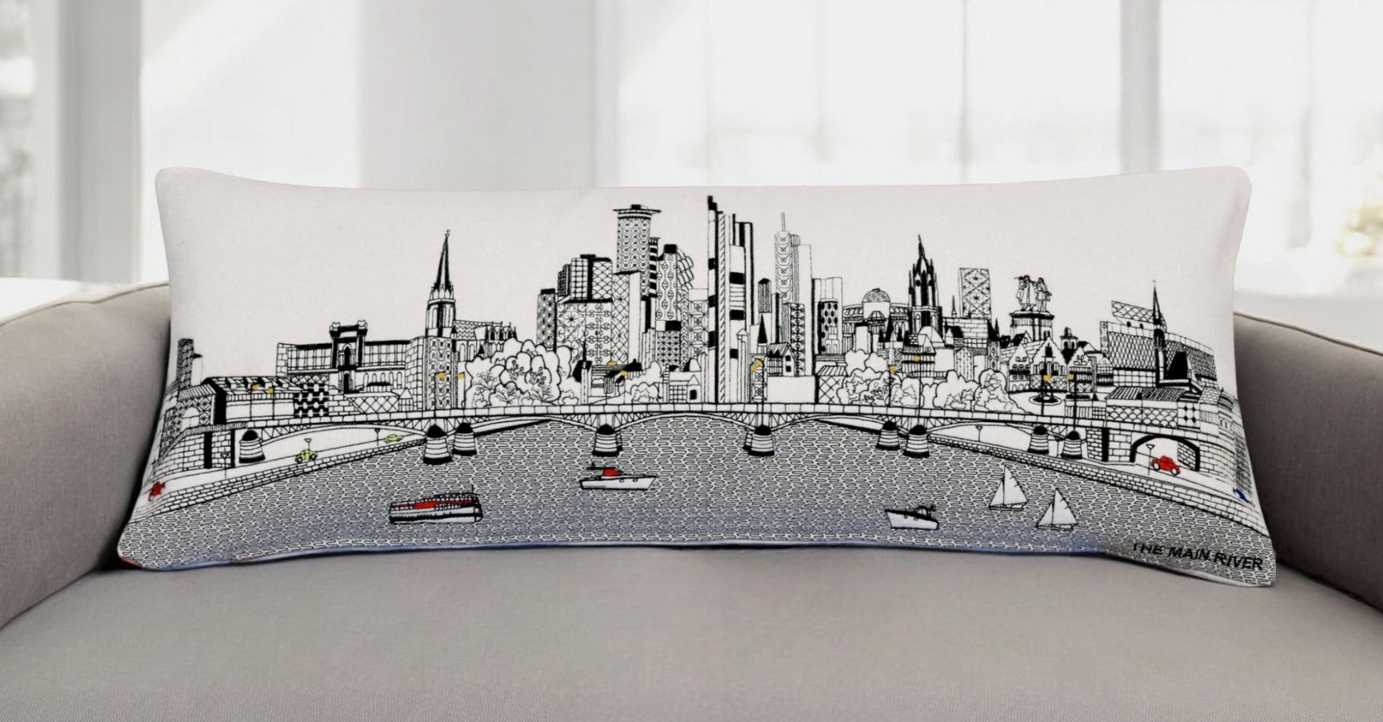 35" White Frankfurt Daylight Skyline Lumbar Decorative Pillow FurniFindUSA