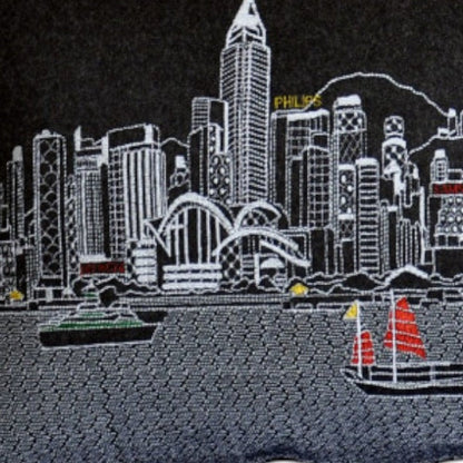 14" X 35" Dark Gray And White Hong Kong Nighttime Skyline Lumbar Decorative Pillow HomeRoots