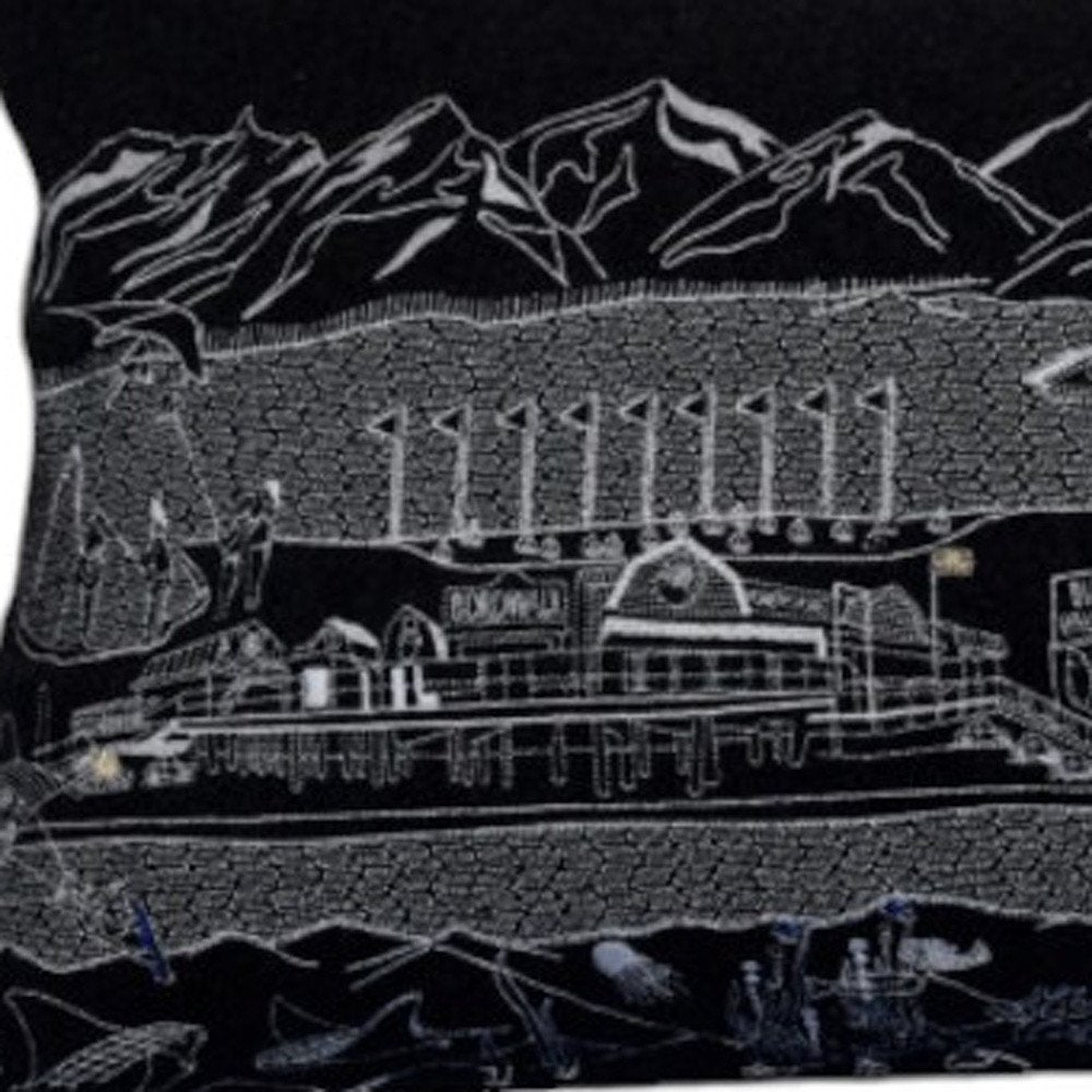 14" X 35" Dark Gray And White Homer Spit Nighttime Skyline Lumbar Decorative Pillow — view 4