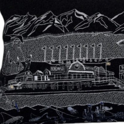 14" X 35" Dark Gray And White Homer Spit Nighttime Skyline Lumbar Decorative Pillow HomeRoots