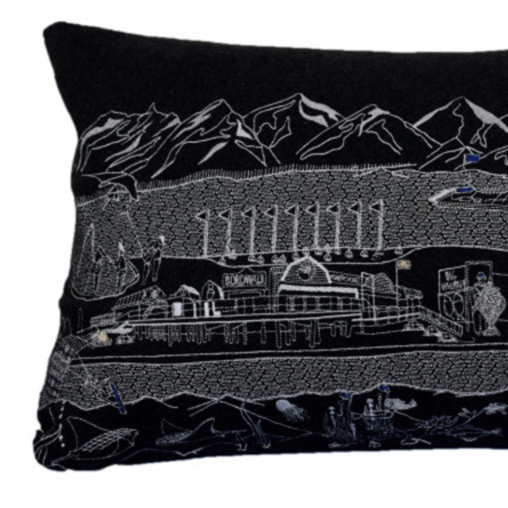 35" Black Homer Spit Nighttime Skyline Lumbar Decorative Pillow FurniFindUSA