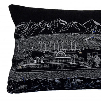 35" Black Homer Spit Nighttime Skyline Lumbar Decorative Pillow FurniFindUSA