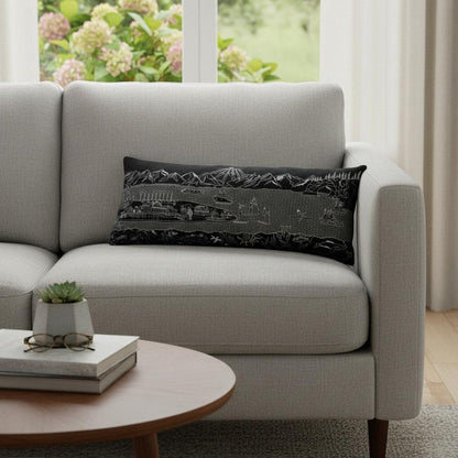 14" X 35" Dark Gray And White Homer Spit Nighttime Skyline Lumbar Decorative Pillow HomeRoots
