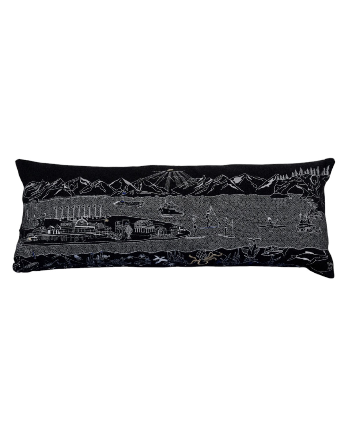 35" Black Homer Spit Nighttime Skyline Lumbar Decorative Pillow FurniFindUSA