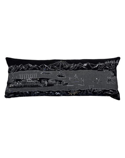 35" Black Homer Spit Nighttime Skyline Lumbar Decorative Pillow FurniFindUSA