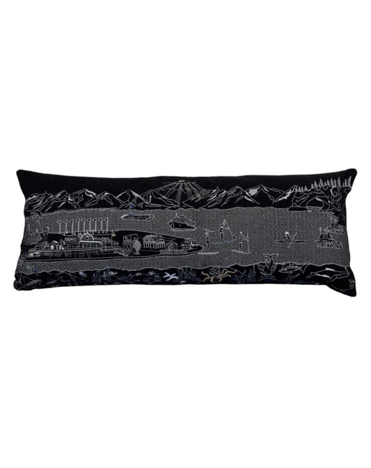 35" Black Homer Spit Nighttime Skyline Lumbar Decorative Pillow FurniFindUSA