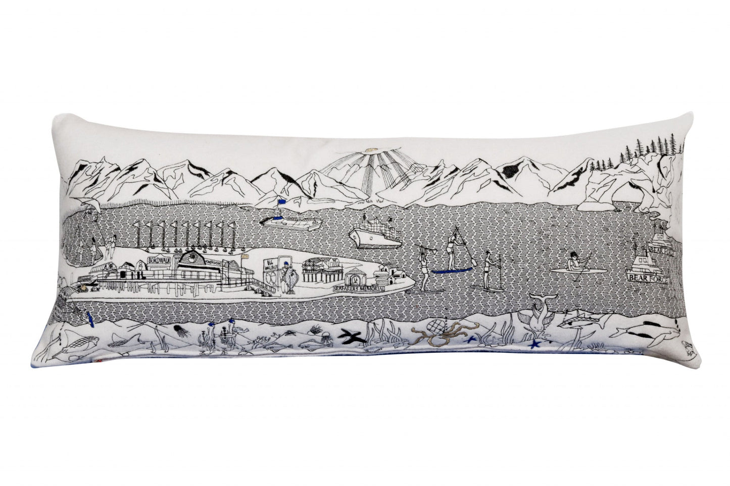 35" White Homer Spit Daylight Skyline Lumbar Decorative Pillow FurniFindUSA