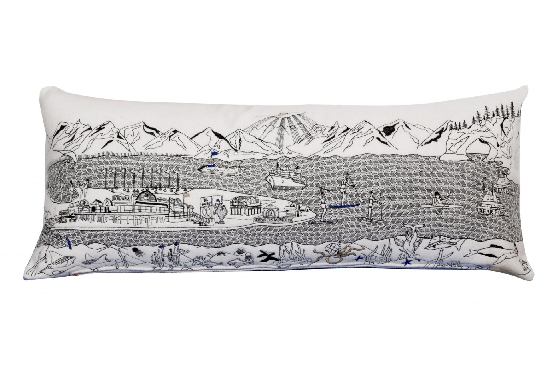 35" White Homer Spit Daylight Skyline Lumbar Decorative Pillow FurniFindUSA