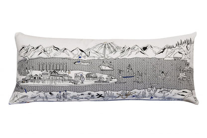 14" X 35" Dark Gray And White Homer Spit Nighttime Skyline Lumbar Decorative Pillow HomeRoots