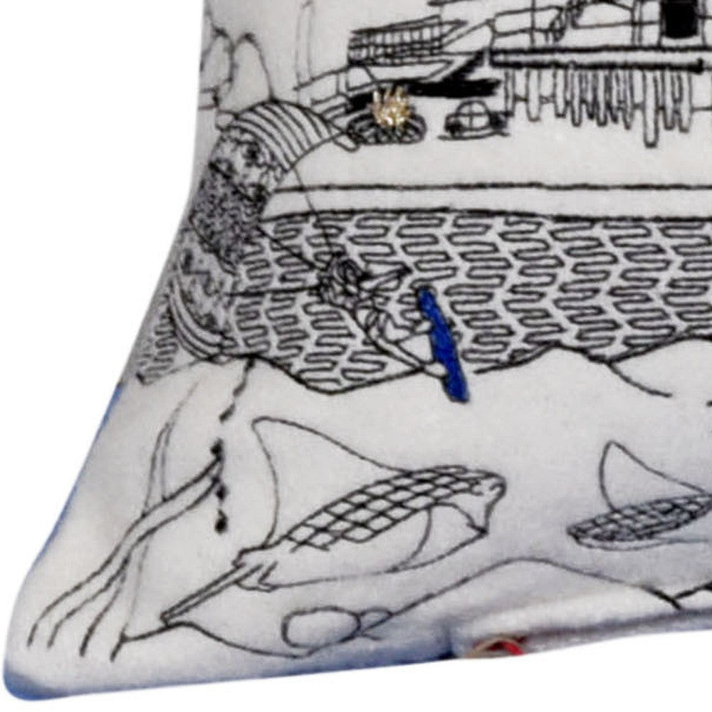 35" White Homer Spit Daylight Skyline Lumbar Decorative Pillow FurniFindUSA