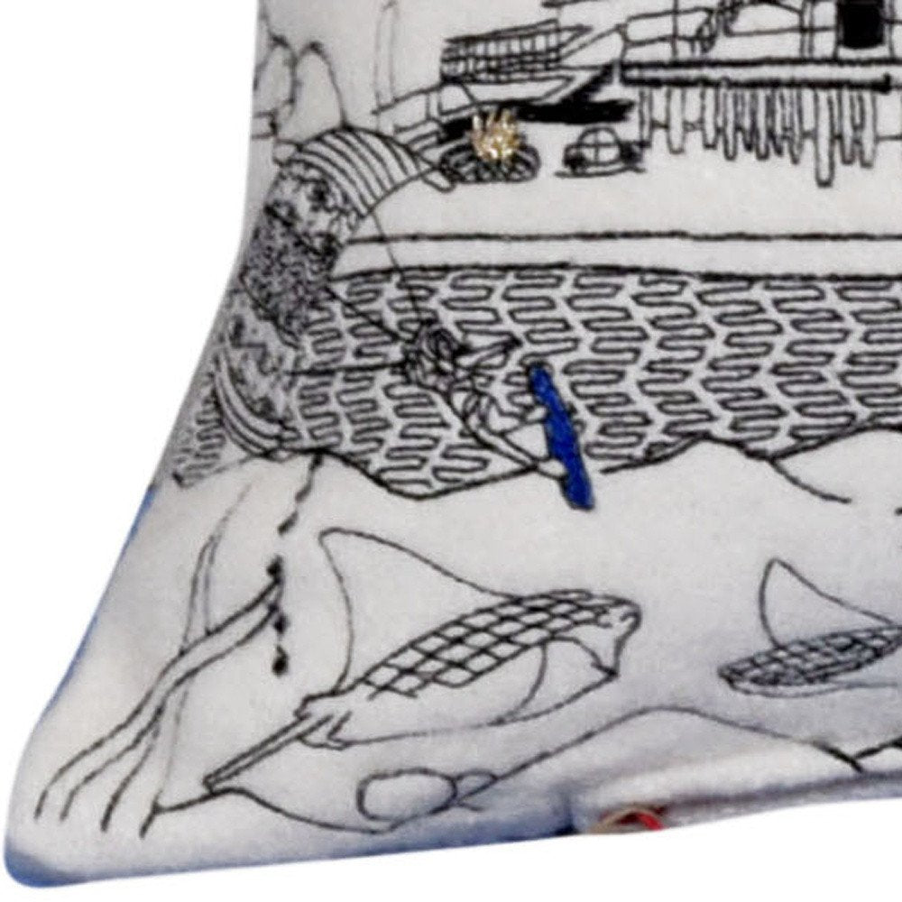 14" X 35" Dark Gray And White Homer Spit Nighttime Skyline Lumbar Decorative Pillow HomeRoots
