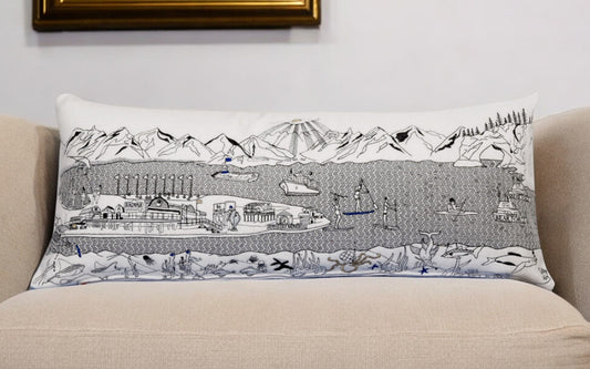 35" White Homer Spit Daylight Skyline Lumbar Decorative Pillow FurniFindUSA