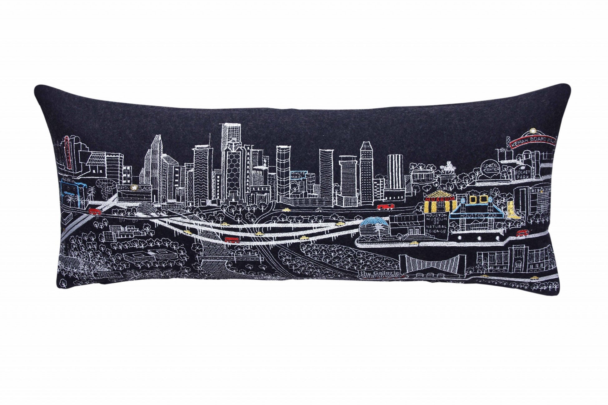 35" Black Houston Nighttime Skyline Lumbar Decorative Pillow FurniFindUSA