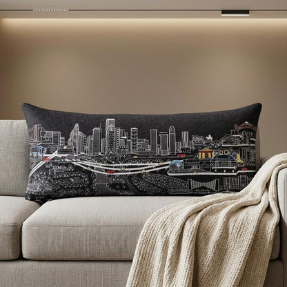 14" X 35" Dark Gray And White Houston Nighttime Skyline Lumbar Decorative Pillow HomeRoots