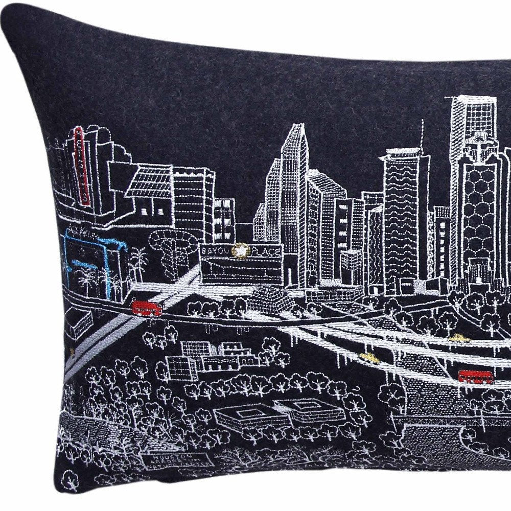 14" X 35" Dark Gray And White Houston Nighttime Skyline Lumbar Decorative Pillow — view 4