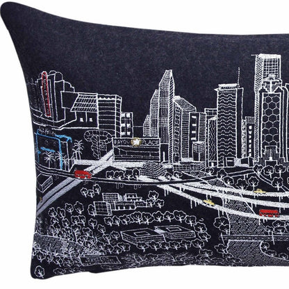14" X 35" Dark Gray And White Houston Nighttime Skyline Lumbar Decorative Pillow HomeRoots