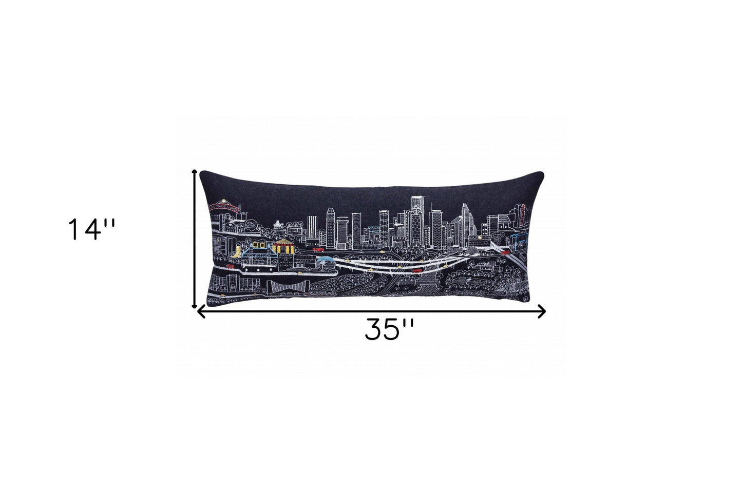 35" Black Houston Nighttime Skyline Lumbar Decorative Pillow FurniFindUSA