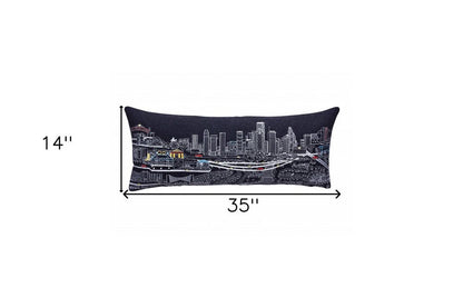 14" X 35" Dark Gray And White Houston Nighttime Skyline Lumbar Decorative Pillow HomeRoots