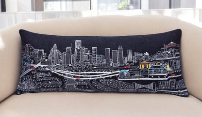 35" Black Houston Nighttime Skyline Lumbar Decorative Pillow FurniFindUSA