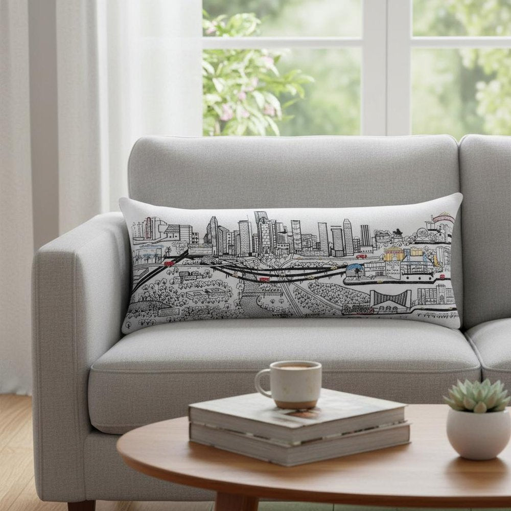 14" X 35" Dark Gray And White Houston Nighttime Skyline Lumbar Decorative Pillow HomeRoots