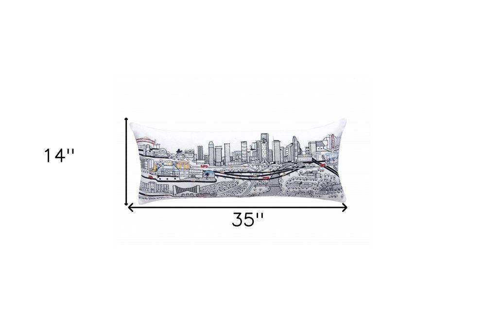 14" X 35" Dark Gray And White Houston Nighttime Skyline Lumbar Decorative Pillow — view 8