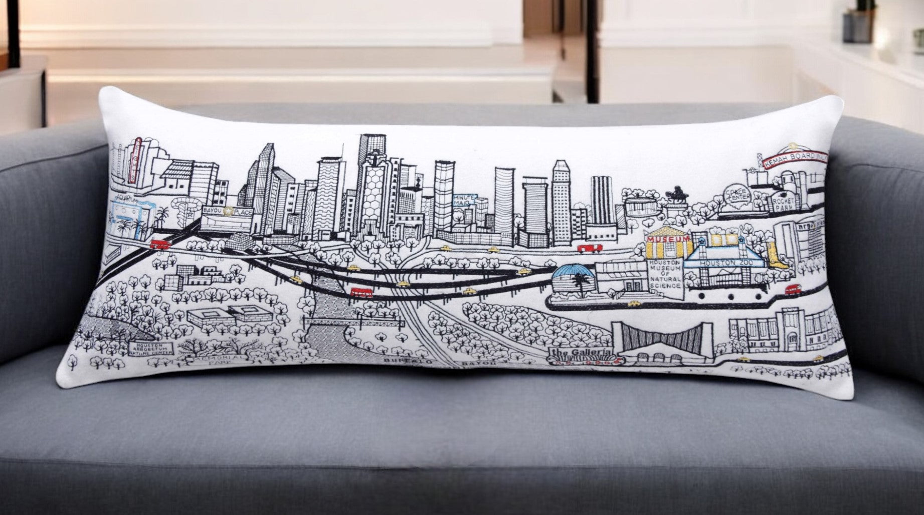 35" White Houston Daylight Skyline Lumbar Decorative Pillow FurniFindUSA