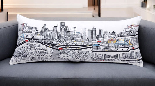35" White Houston Daylight Skyline Lumbar Decorative Pillow FurniFindUSA