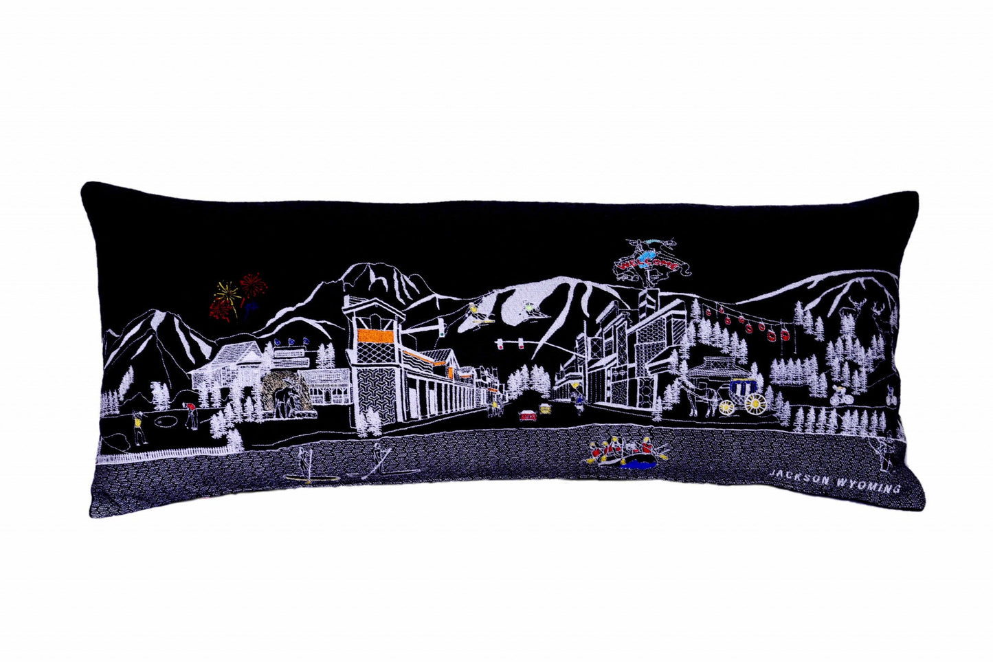 35" Black Jackson Nighttime Skyline Lumbar Decorative Pillow FurniFindUSA