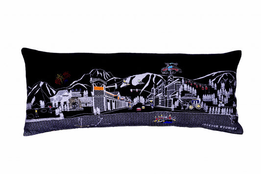 35" Black Jackson Nighttime Skyline Lumbar Decorative Pillow FurniFindUSA