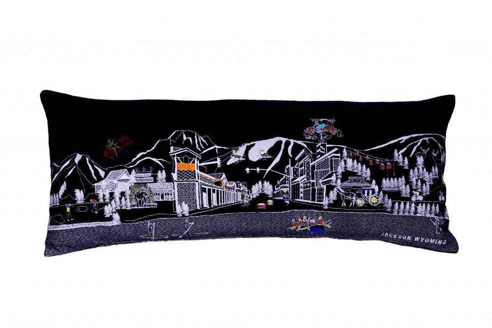 Dark Gray And White Jackson Nighttime Skyline Lumbar Decorative Pillow — view 1