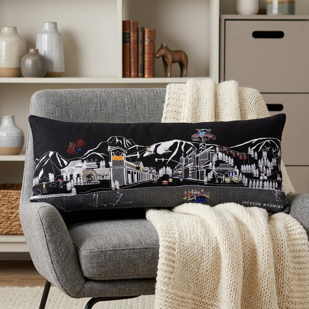 Dark Gray And White Jackson Nighttime Skyline Lumbar Decorative Pillow — view 4