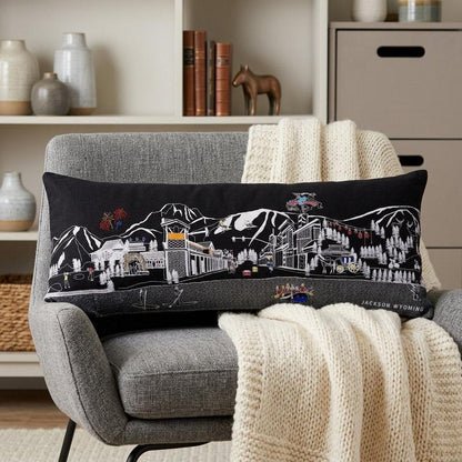 Dark Gray And White Jackson Nighttime Skyline Lumbar Decorative Pillow HomeRoots