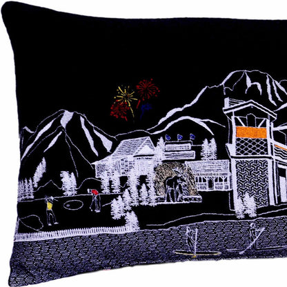35" Black Jackson Nighttime Skyline Lumbar Decorative Pillow FurniFindUSA