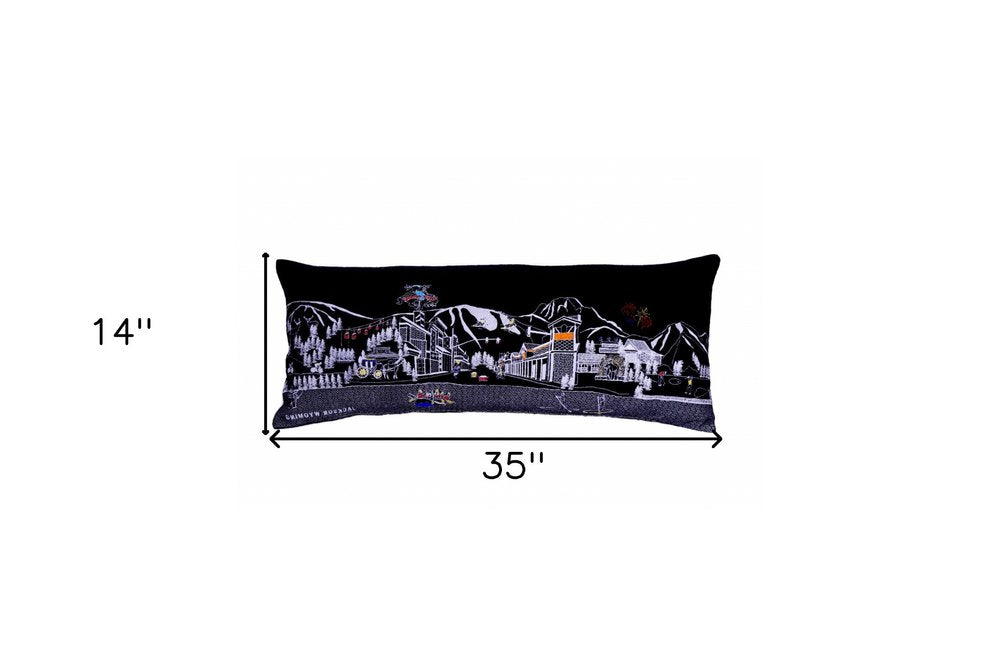 Dark Gray And White Jackson Nighttime Skyline Lumbar Decorative Pillow HomeRoots