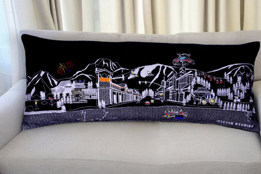 35" Black Jackson Nighttime Skyline Lumbar Decorative Pillow FurniFindUSA