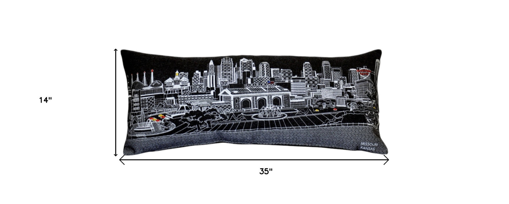 35" Black Kansas City Nighttime Skyline Lumbar Decorative Pillow FurniFindUSA