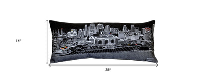 35" Black Kansas City Nighttime Skyline Lumbar Decorative Pillow FurniFindUSA