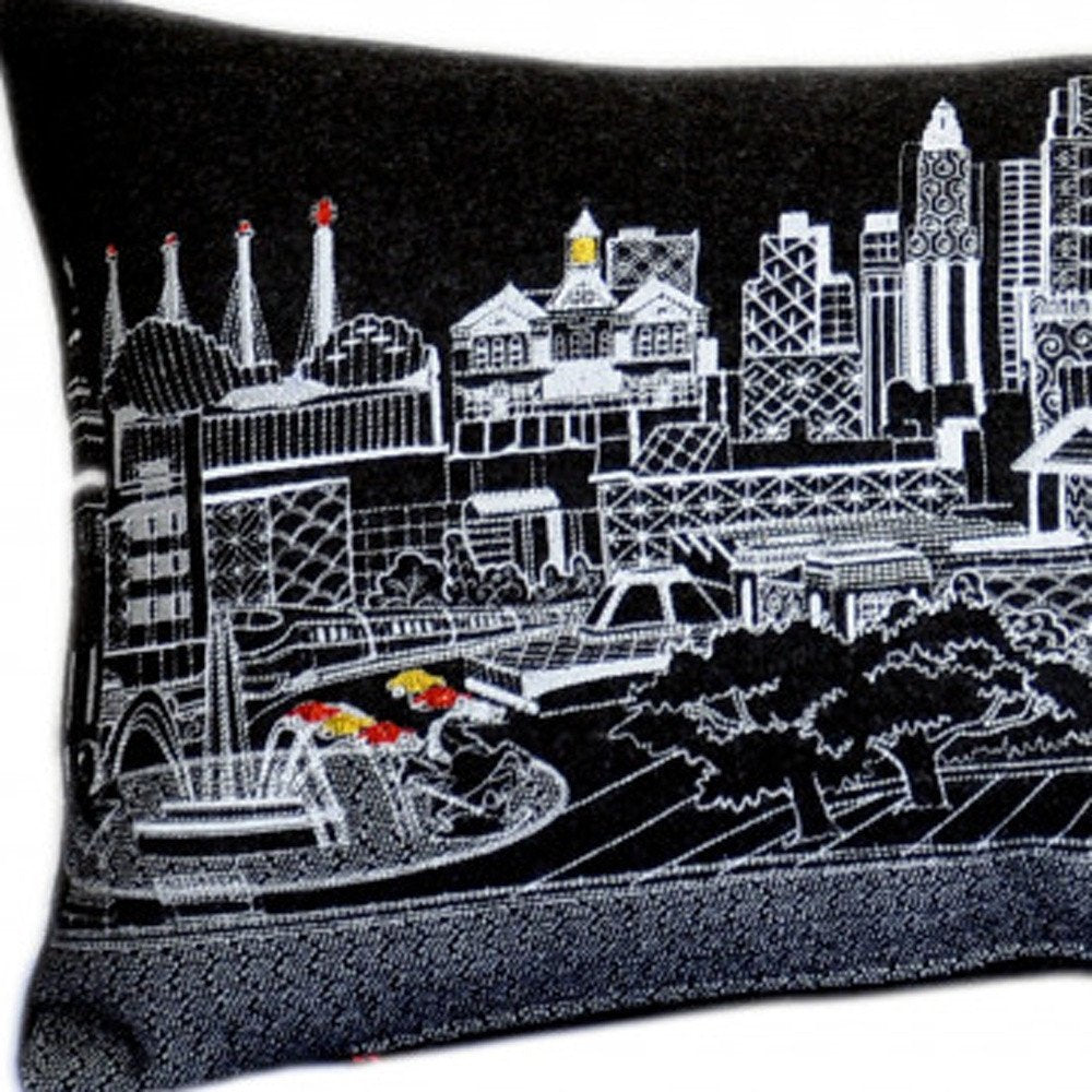 14" X 35" Dark Gray And White Lumbar Kansas City Nighttime Skyline Lumbar Decorative Pillow — view 4