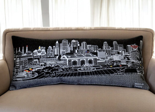 35" Black Kansas City Nighttime Skyline Lumbar Decorative Pillow FurniFindUSA