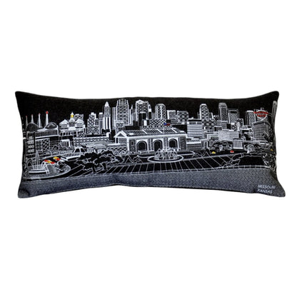 14" X 35" Dark Gray And White Lumbar Kansas City Nighttime Skyline Lumbar Decorative Pillow HomeRoots