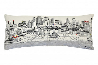 14" X 35" Dark Gray And White Lumbar Kansas City Nighttime Skyline Lumbar Decorative Pillow HomeRoots