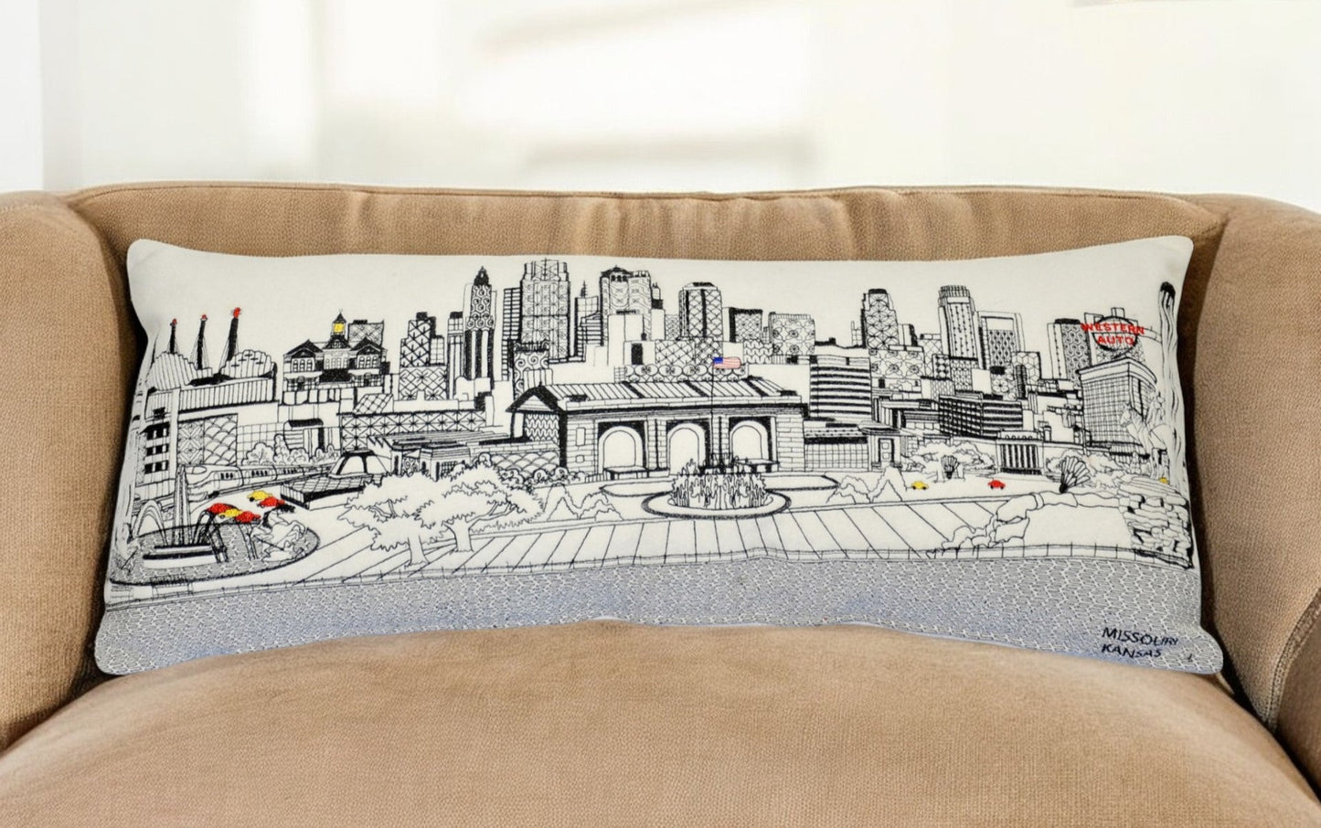 35" White Kansas City Daylight Skyline Lumbar Decorative Pillow FurniFindUSA