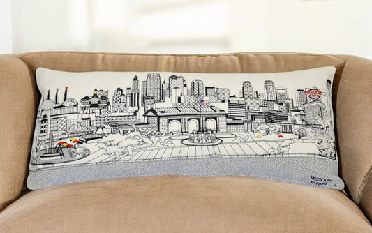 35" White Kansas City Daylight Skyline Lumbar Decorative Pillow FurniFindUSA