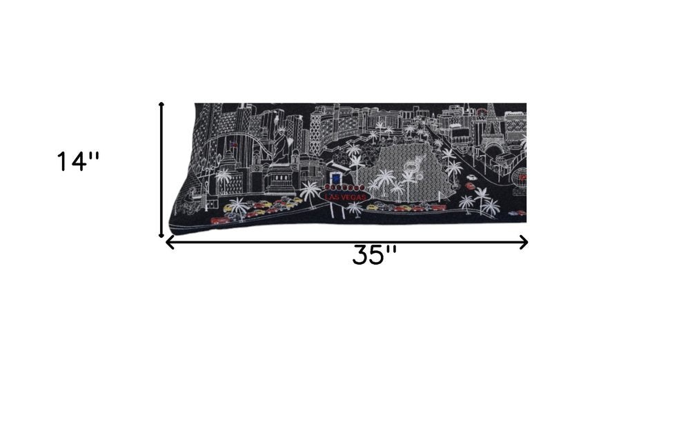 14" X 35" Dark Gray And White Las Vegas Nighttime Skyline Lumbar Decorative Pillow — view 4