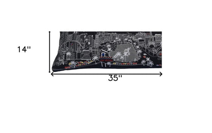 14" X 35" Dark Gray And White Las Vegas Nighttime Skyline Lumbar Decorative Pillow HomeRoots